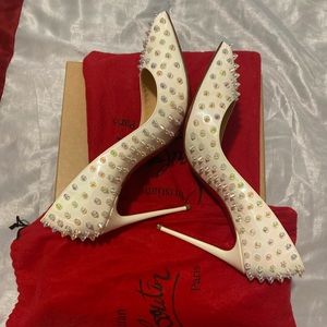 Christian Louboutin
White Follies Spike Studded 100 Patent Leather Pumps